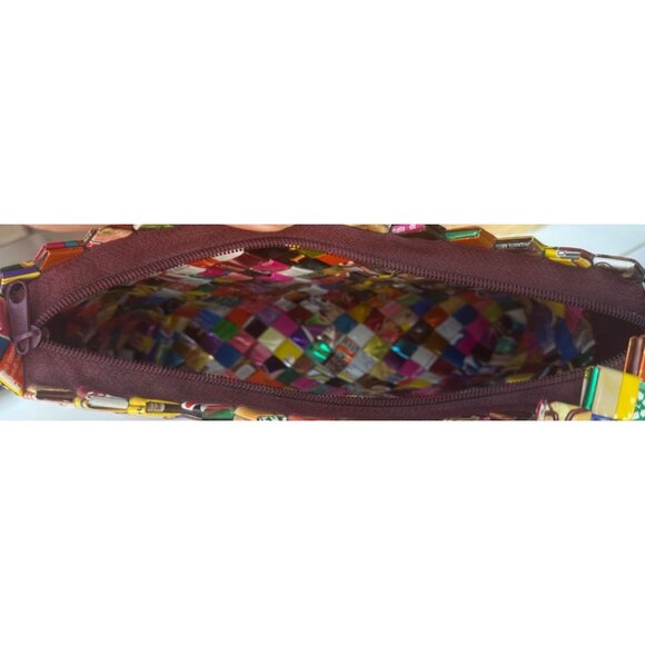 Novelty Pattern Candy Wrappers Multicolored Shoulder Purse 6.5" Tall - Picture 5 of 14